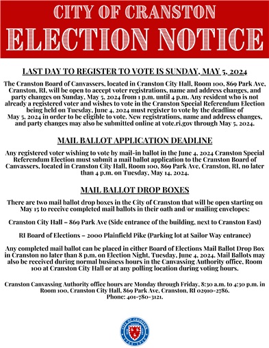 Voter Registration Deadline - Election Notice